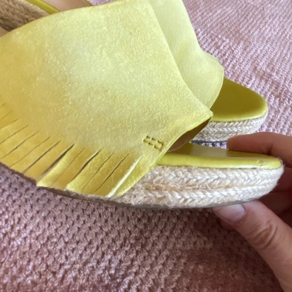 C Wonder Citron Yellow Suede Fringe Freida Espadrille Wedge Sandals 7.5 - Picture 8 of 8